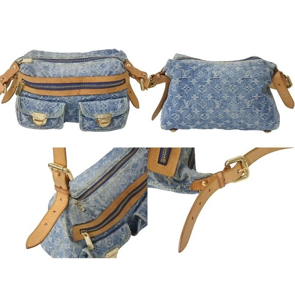 Louis Vuitton Handbags - Louis Vuitton Blue Baggy Bag Natural Gold Denim Monogram Shoulder Leather